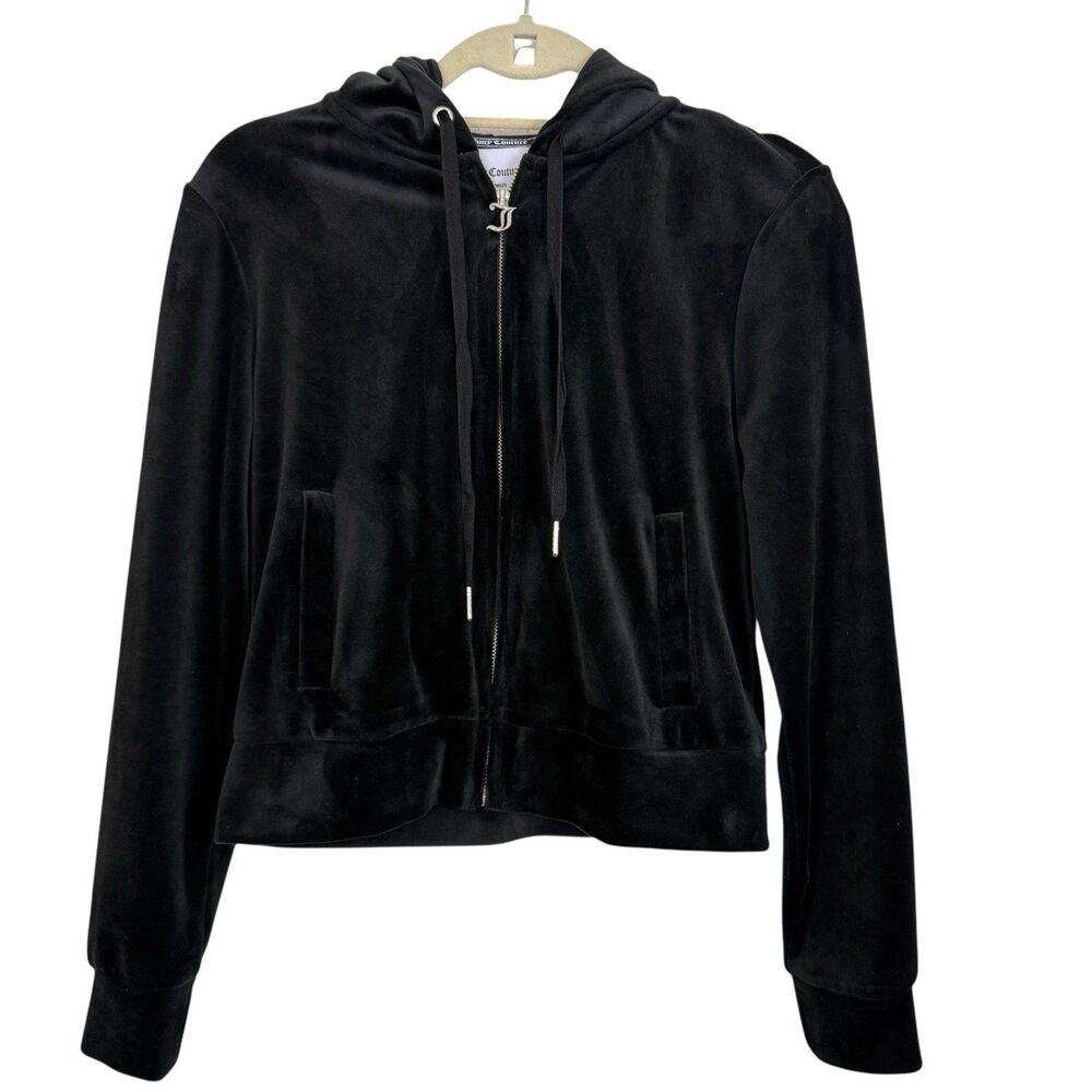 Juicy Couture Big Bling Velour Hoodie Jacket Womens Size Small Black Full Zip